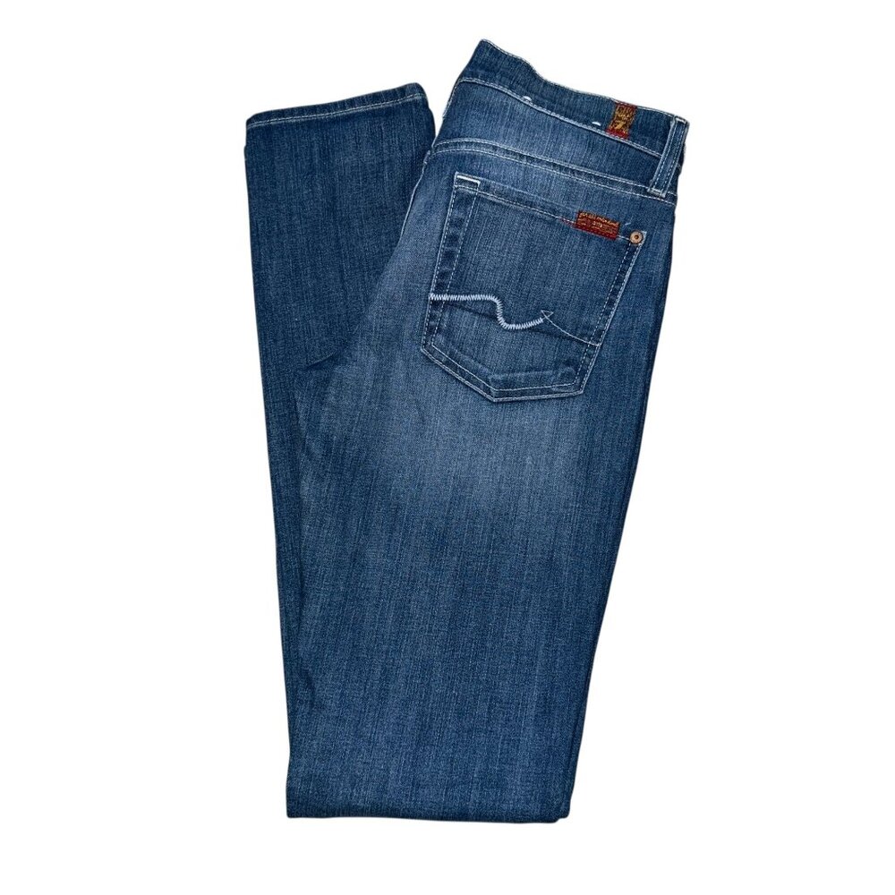 7 For All Mankind 7FAM Roxanne Womens Skinny Jeans 27 33 Medium Wash Embroidered